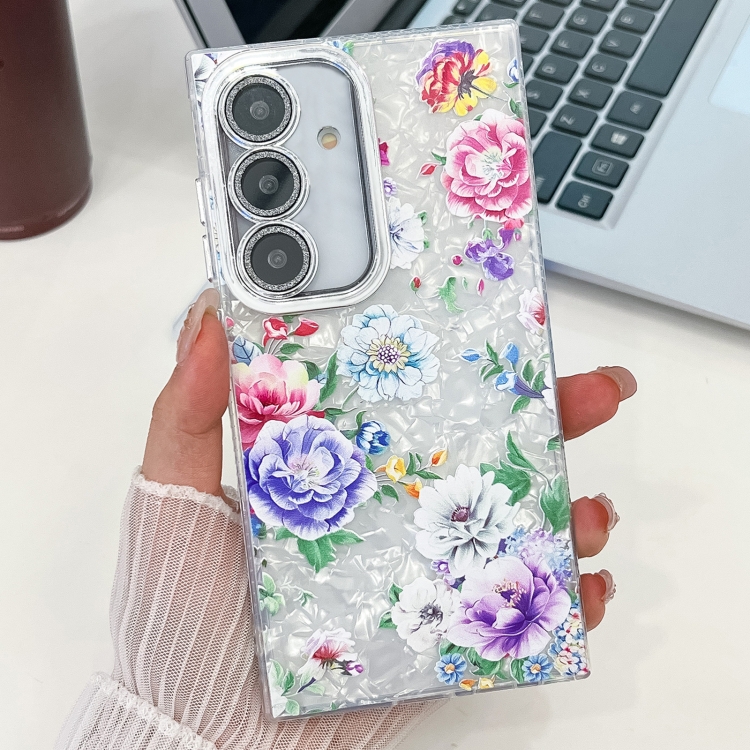 

For Samsung Galaxy S24+ 5G Electroplating Flowers Plants Texture TPU Phone Case(Peony FL14)