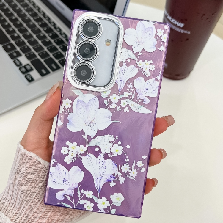 

For Samsung Galaxy S24 5G Electroplating Flowers Plants Texture TPU Phone Case(Pale Purple Flower FL11)