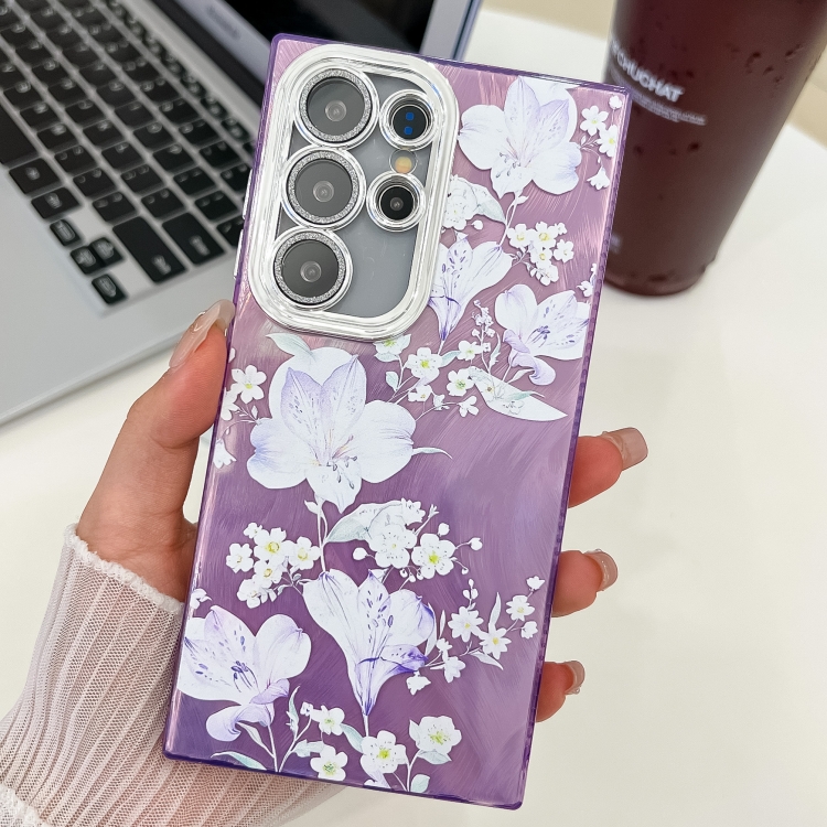 

For Samsung Galaxy S23 Ultra 5G Electroplating Flowers Plants Texture TPU Phone Case(Pale Purple Flower FL11)