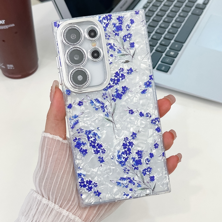

For Samsung Galaxy S23 Ultra 5G Electroplating Flowers Plants Texture TPU Phone Case(Blue Flower FL13)