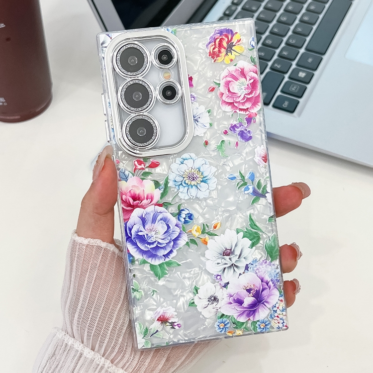 

For Samsung Galaxy S23 Ultra 5G Electroplating Flowers Plants Texture TPU Phone Case(Peony FL14)