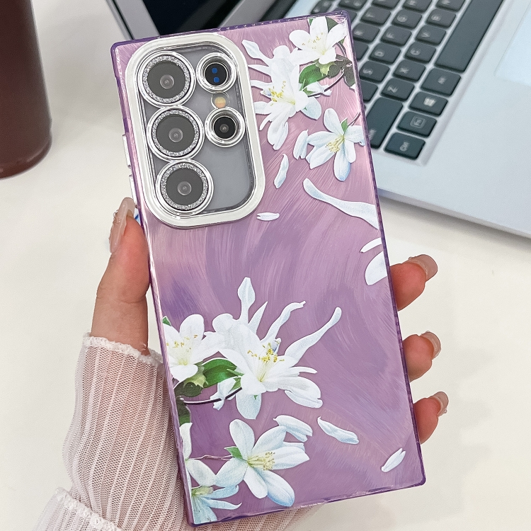 

For Samsung Galaxy S23 Ultra 5G Electroplating Flowers Plants Texture TPU Phone Case(Gardenia FL15)