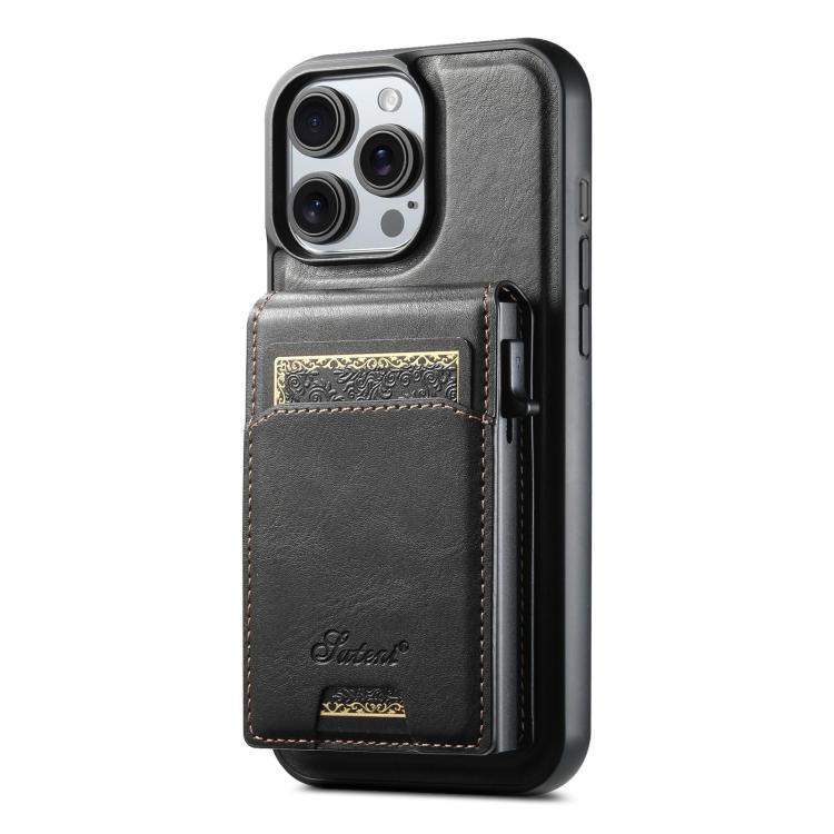 

For iPhone 12 Pro Suteni H19 Oil Wax 2-in-1 MagSafe Removable Card Box Back Phone Case(Black)
