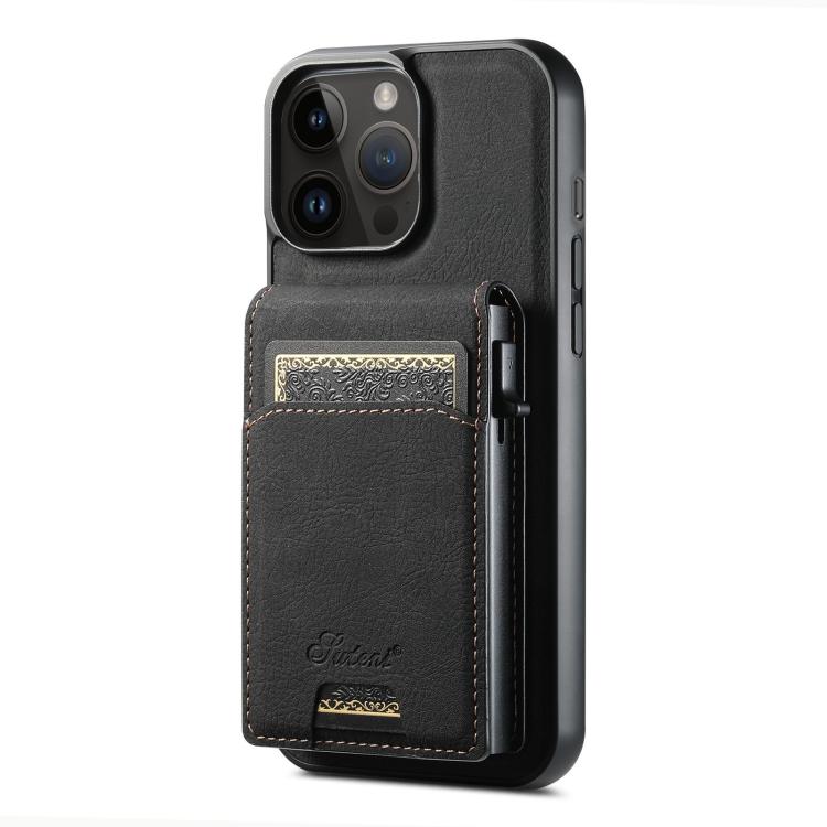 

For iPhone 12 Pro Max Suteni H19 Litchi Grain 2-in-1 MagSafe Removable Card Box Back Phone Case(Black)