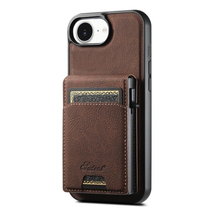 

For iPhone 16e Suteni H19 Litchi Grain 2-in-1 MagSafe Removable Card Box Back Phone Case(Brown)