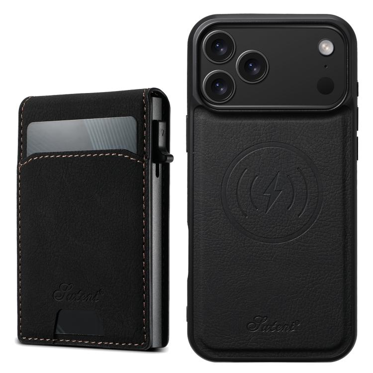 

For iPhone 17 Pro Max Suteni H19 Litchi Grain 2-in-1 MagSafe Removable Card Box Back Phone Case(Black)