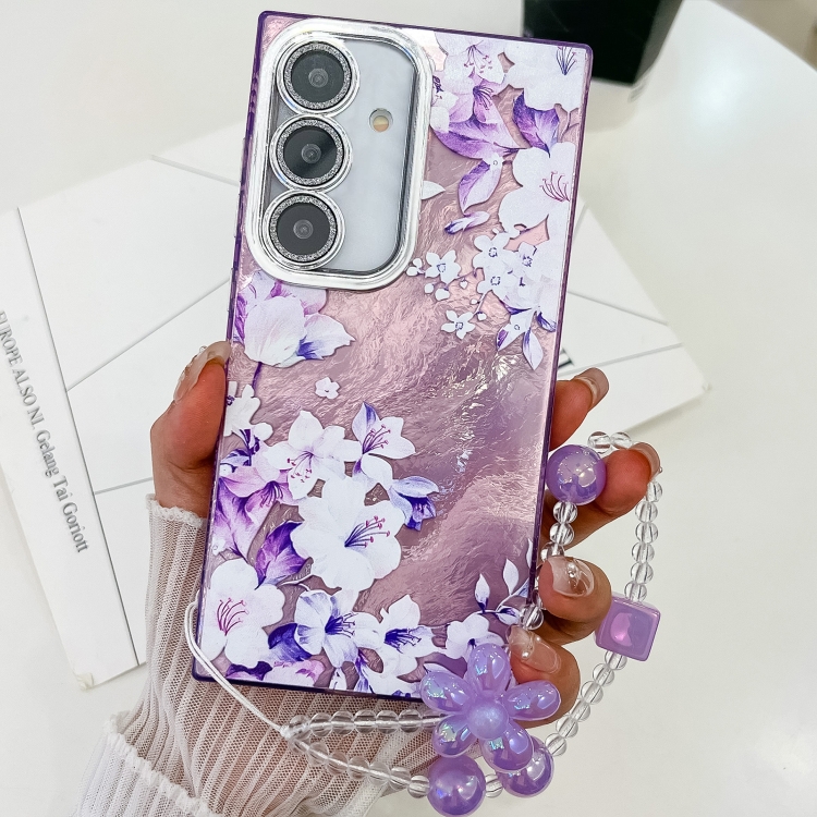 

For Samsung Galaxy S25+ 5G Electroplating Flowers Plants Texture Wristband TPU Phone Case(Azalea FL4)