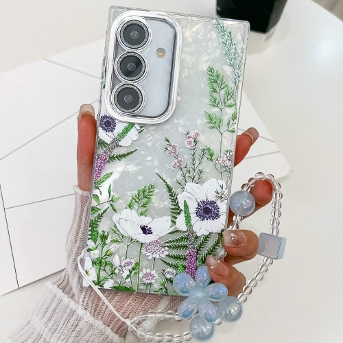 For Samsung Galaxy S25+ 5G Electroplating Flowers Plants Texture Wristband TPU Phone Case(Green Plants FL5)