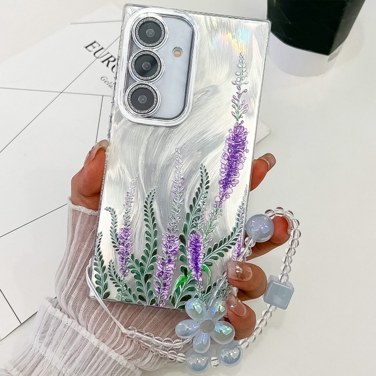 

For Samsung Galaxy S24 FE 5G Electroplating Flowers Plants Texture Wristband TPU Phone Case(Lavender FL3)