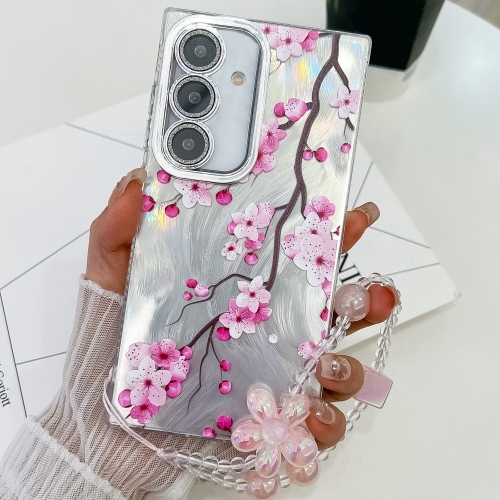 For Samsung Galaxy S24 FE 5G Electroplating Flowers Plants Texture Wristband TPU Phone Case(Plum Flower FL6)