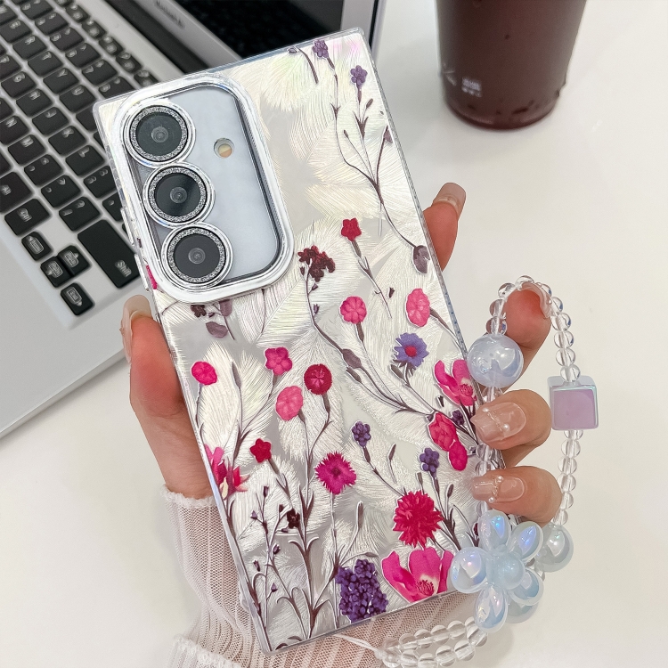 

For Samsung Galaxy S24 FE 5G Electroplating Flowers Plants Texture Wristband TPU Phone Case(Carnation FL7)