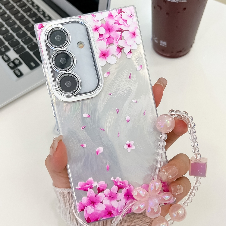 

For Samsung Galaxy S24 5G Electroplating Flowers Plants Texture Wristband TPU Phone Case(Sakura FL12)
