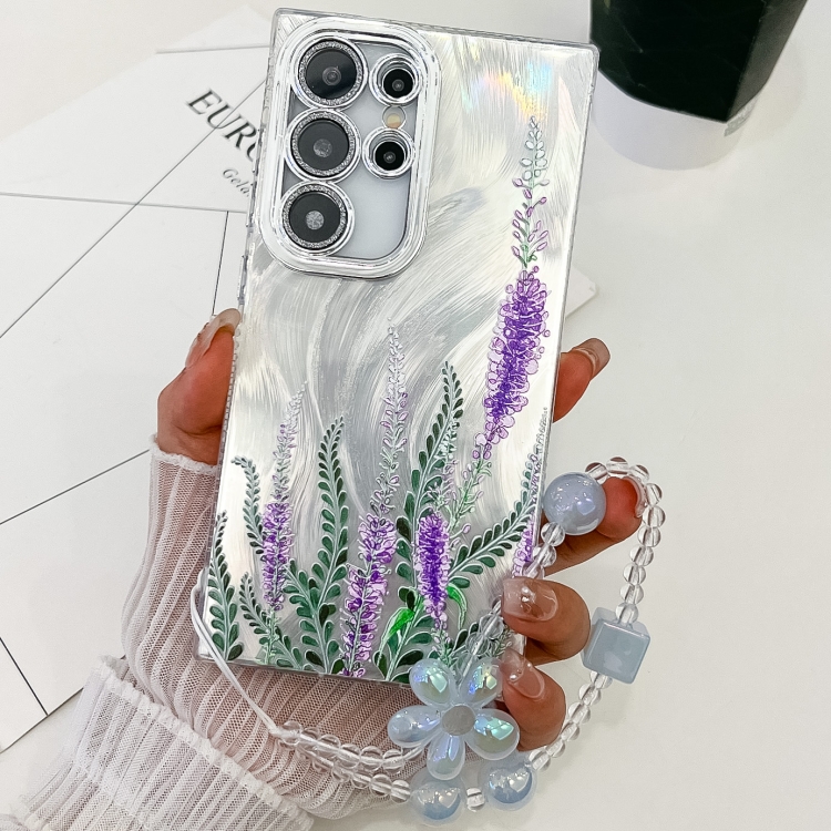 

For Samsung Galaxy S23 Ultra 5G Electroplating Flowers Plants Texture Wristband TPU Phone Case(Lavender FL3)