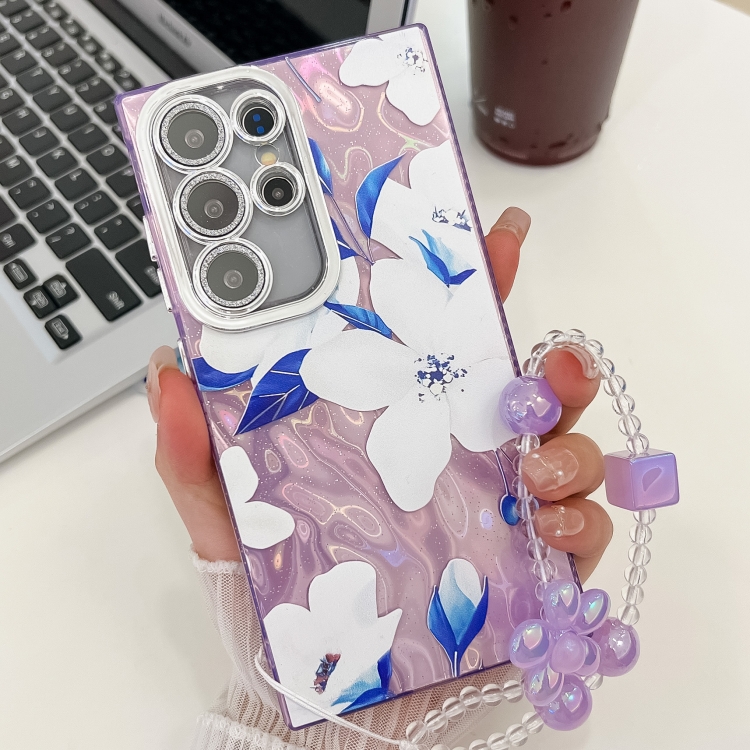 

For Samsung Galaxy S23 Ultra 5G Electroplating Flowers Plants Texture Wristband TPU Phone Case(Bougainvillea FL8)