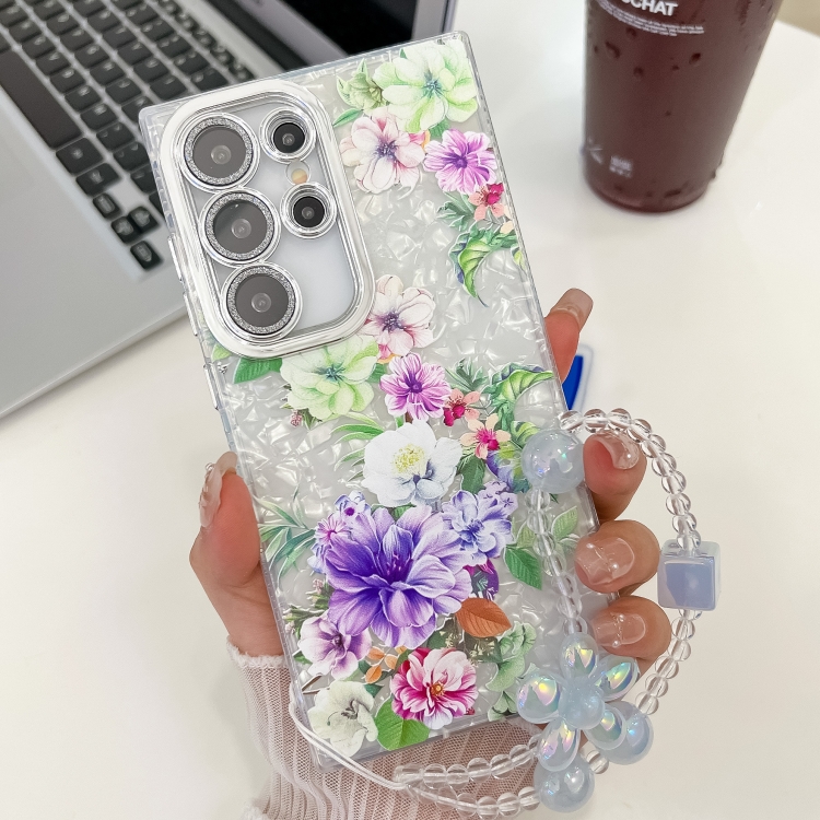

For Samsung Galaxy S23 Ultra 5G Electroplating Flowers Plants Texture Wristband TPU Phone Case(Colorful Peony FL10)