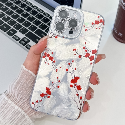 

For iPhone 16 Pro Max Electroplating Flower Texture TPU Phone Case(Red Plum Blossom SH2)