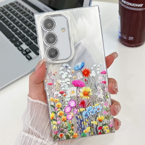 For Samsung Galaxy S25 5G Electroplating Flower Texture TPU Phone Case(Flowers SH4)