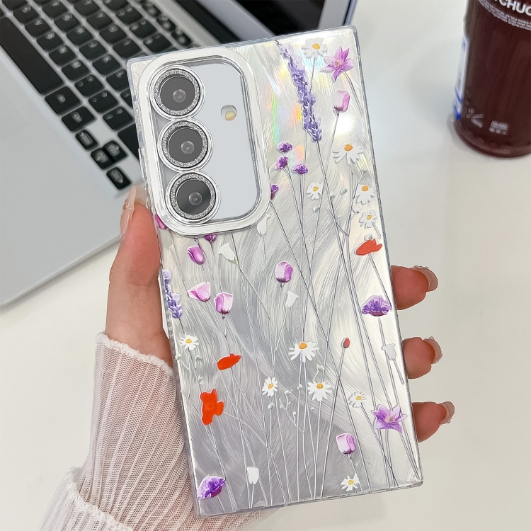 

For Samsung Galaxy S24 FE 5G Electroplating Flower Texture TPU Phone Case(Purple Wildflowers SH1)