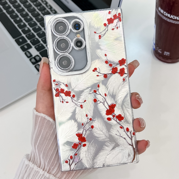 

For Samsung Galaxy S24 Ultra 5G Electroplating Flower Texture TPU Phone Case(Red Plum Blossom SH2)