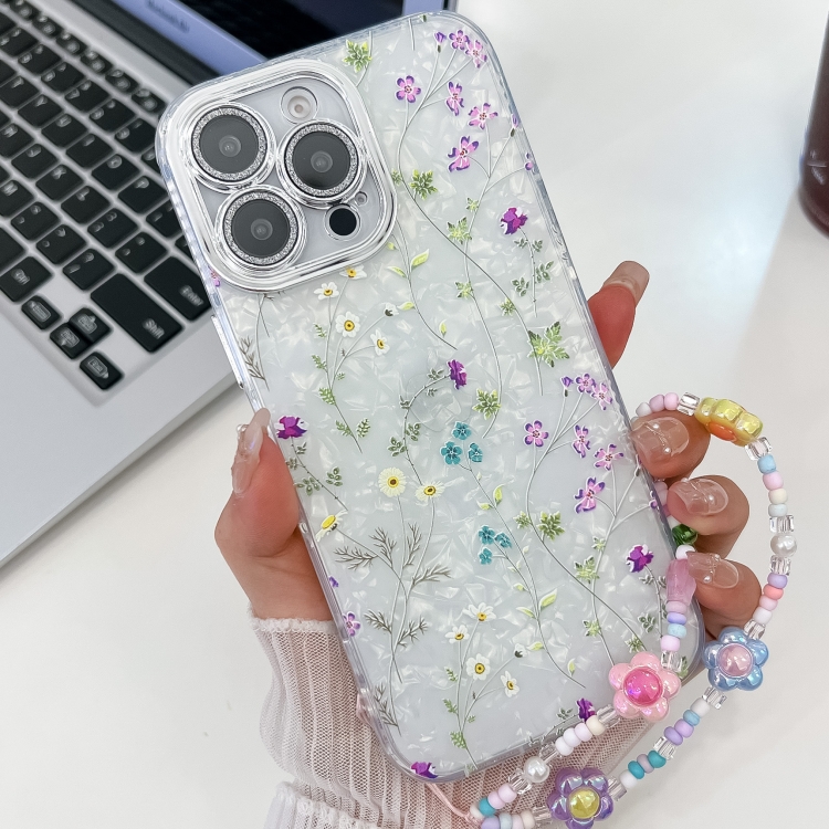 

For iPhone 16 Pro Max Electroplating Flower Texture Wristband TPU Phone Case(Wild Chrysanthemum SH5)