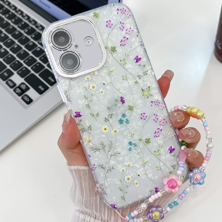 

For iPhone 16 Electroplating Flower Texture Wristband TPU Phone Case(Wild Chrysanthemum SH5)