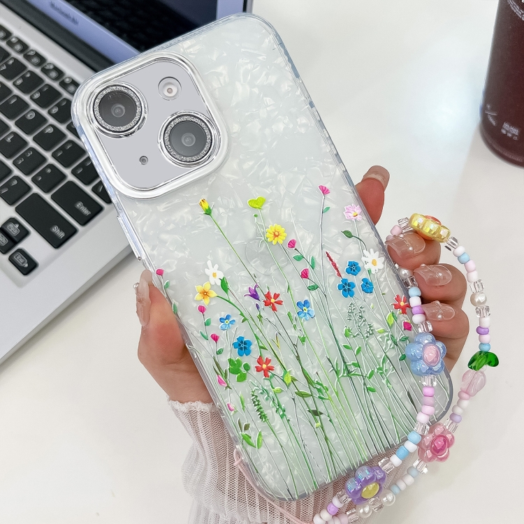 

For iPhone 14 Electroplating Flower Texture Wristband TPU Phone Case(Little Wildflower SH3)