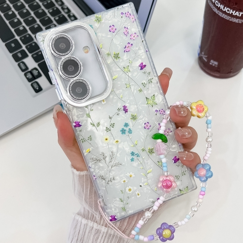 

For Samsung Galaxy S25+ 5G Electroplating Flower Texture Wristband TPU Phone Case(Wild Chrysanthemum SH5)