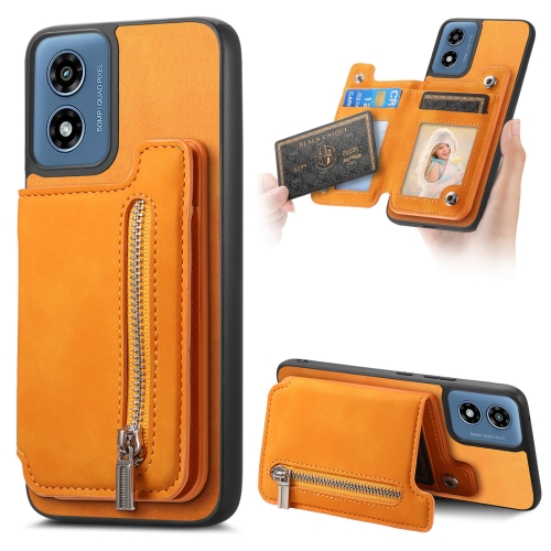 

For Motorola Moto G35 Retro MagSafe Zipper Wallet Card Bag Back Phone Case(Yellow)