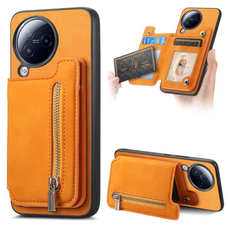 

For Xiaomi Civi 3 5G Retro MagSafe Zipper Wallet Card Bag Back Phone Case(Yellow)