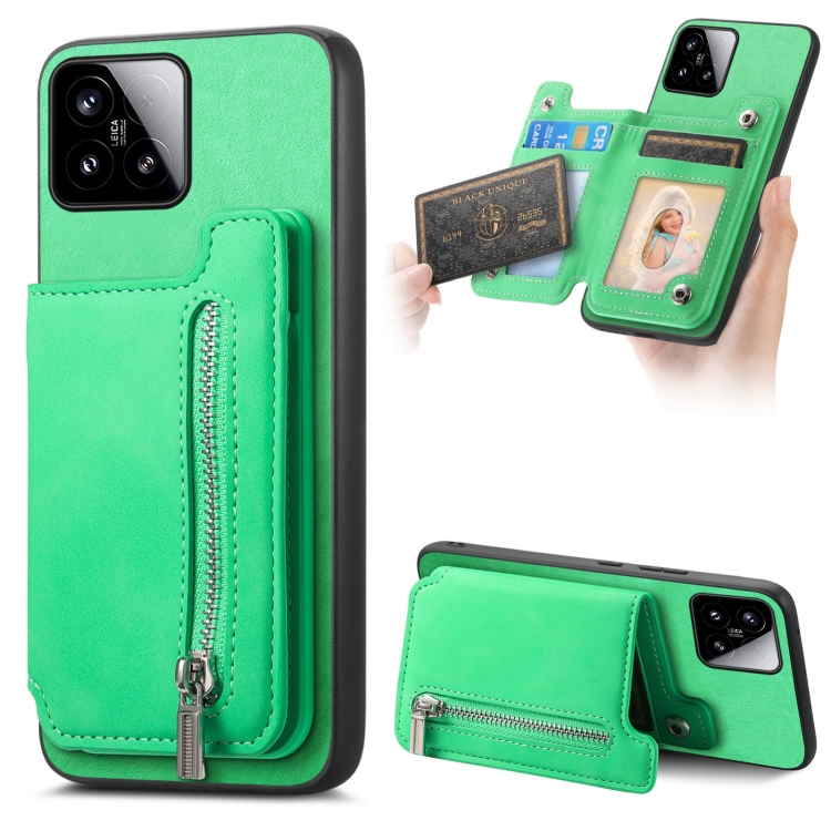 

For Xiaomi 15 Retro MagSafe Zipper Wallet Card Bag Back Phone Case(Green)