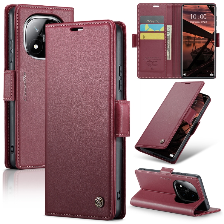 

For Redmi Note 14 Pro 5G CaseMe 023 Butterfly Buckle Litchi Texture RFID Anti-theft Leather Phone Case(Red)