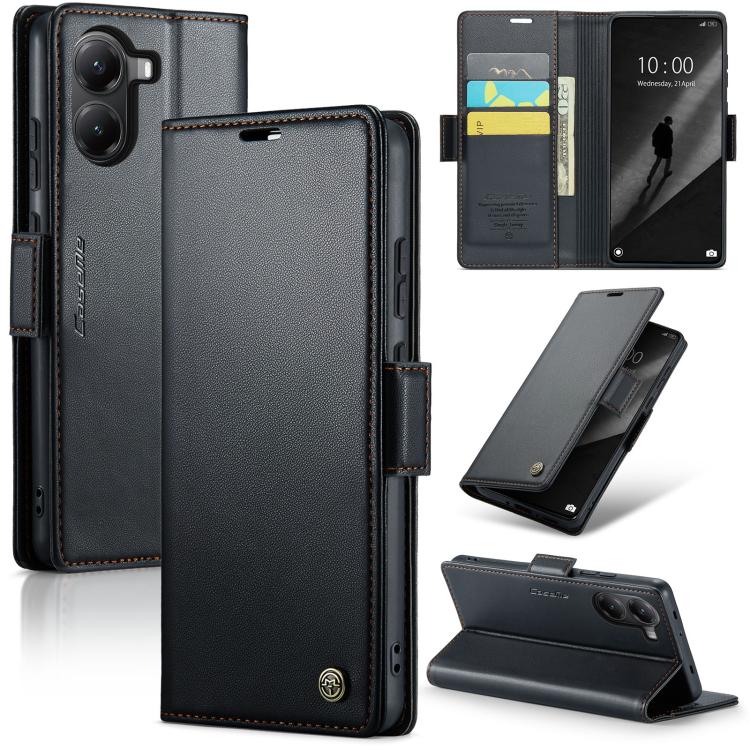 

For Xiaomi Poco X7 Pro CaseMe 023 Butterfly Buckle Litchi Texture RFID Anti-theft Leather Phone Case(Black)