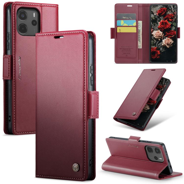 

For Redmi Note14 4G 163.25mm CaseMe 023 Butterfly Buckle Litchi Texture RFID Anti-theft Leather Phone Case(Red)