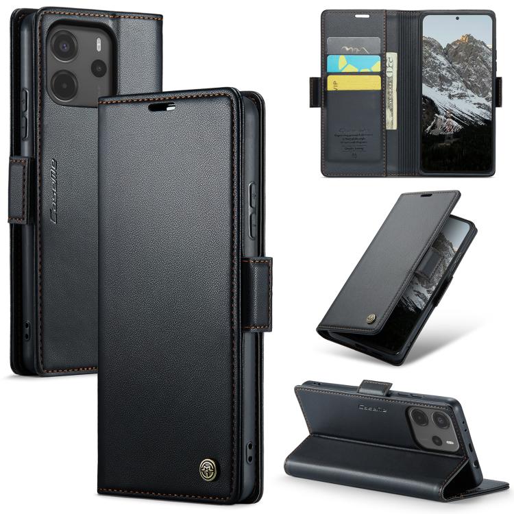 

For Redmi Note14 4G 163.25mm CaseMe 023 Butterfly Buckle Litchi Texture RFID Anti-theft Leather Phone Case(Black)