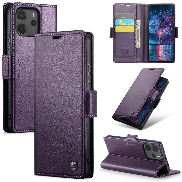 

For Redmi Note14 4G 163.25mm CaseMe 023 Butterfly Buckle Litchi Texture RFID Anti-theft Leather Phone Case(Purple)