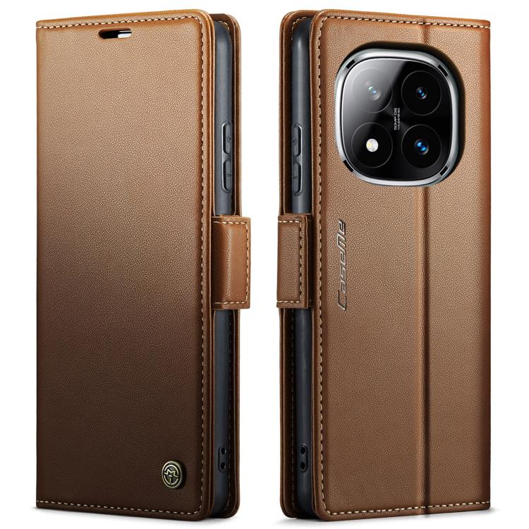 

For Redmi Note 14 Pro 4G CaseMe 023 Butterfly Buckle Litchi Texture RFID Anti-theft Leather Phone Case(Brown)
