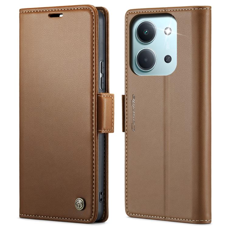 

For Redmi 15C 5G / 4G EU 173mm CaseMe 023 Butterfly Buckle Litchi Texture RFID Anti-theft Leather Phone Case(Brown)