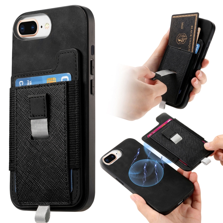 For iPhone Plus Plus Retro Magsafe Cross Leather Pull-Out