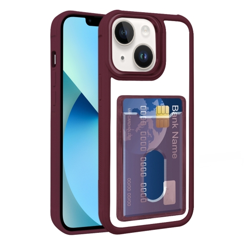 

For iPhone 13 Electroplated Card Bag Acrylic Hybrid TPU Phone Case(Wine Red)