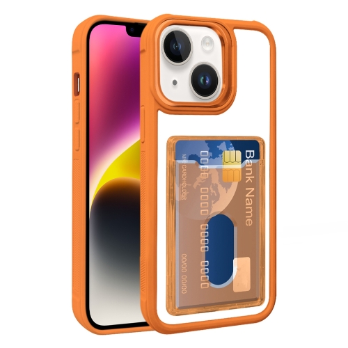 

For iPhone 14 Electroplated Card Bag Acrylic Hybrid TPU Phone Case(Orange)