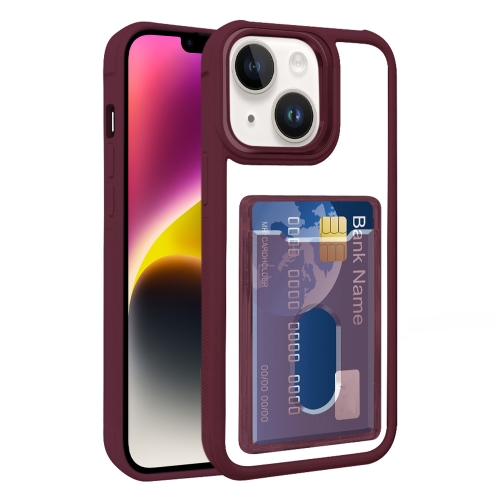 

For iPhone 14 Plus Electroplated Card Bag Acrylic Hybrid TPU Phone Case(Wine Red)