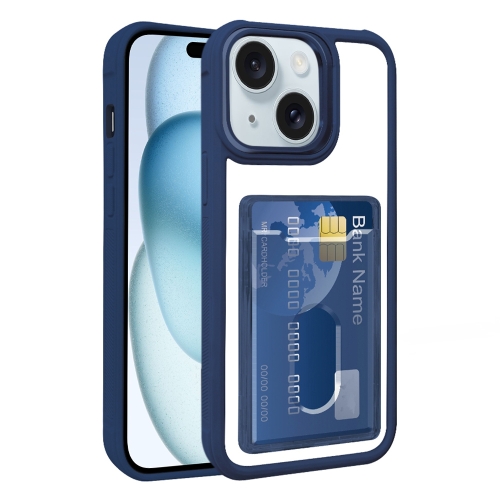 

For iPhone 15 Electroplated Card Bag Acrylic Hybrid TPU Phone Case(Blue)