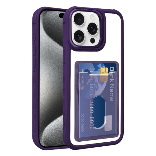 

For iPhone 15 Pro Max Electroplated Card Bag Acrylic Hybrid TPU Phone Case(Purple)