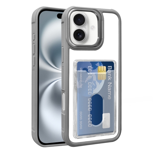 

For iPhone 16 Plus Electroplated Card Bag Acrylic Hybrid TPU Phone Case(Grey)
