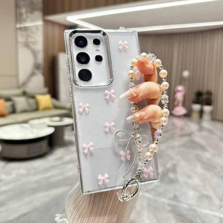 

For Samsung Galaxy S24 Ultra 5G Little Fresh Bow Bracelet Chain TPU Phone Case(Pink)