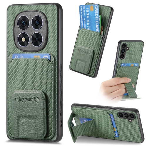 

For Redmi Note 14 5G Carbon Fiber Card Bag Fold Stand Phone Case(Green)