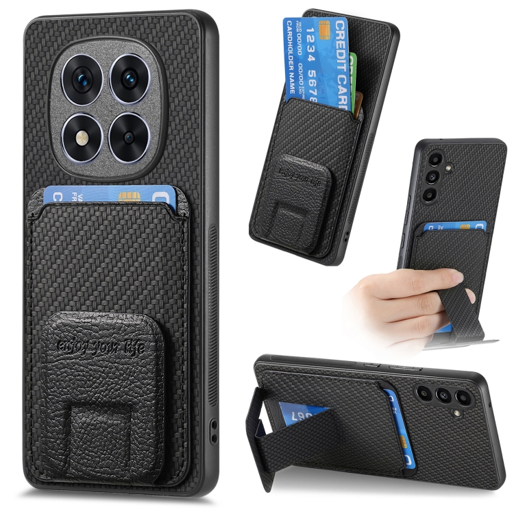 

For Redmi Note 14 Pro 5G Carbon Fiber Card Bag Fold Stand Phone Case(Black)