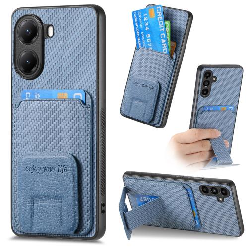

For Redmi Turbo 4 Carbon Fiber Card Bag Fold Stand Phone Case(Blue)