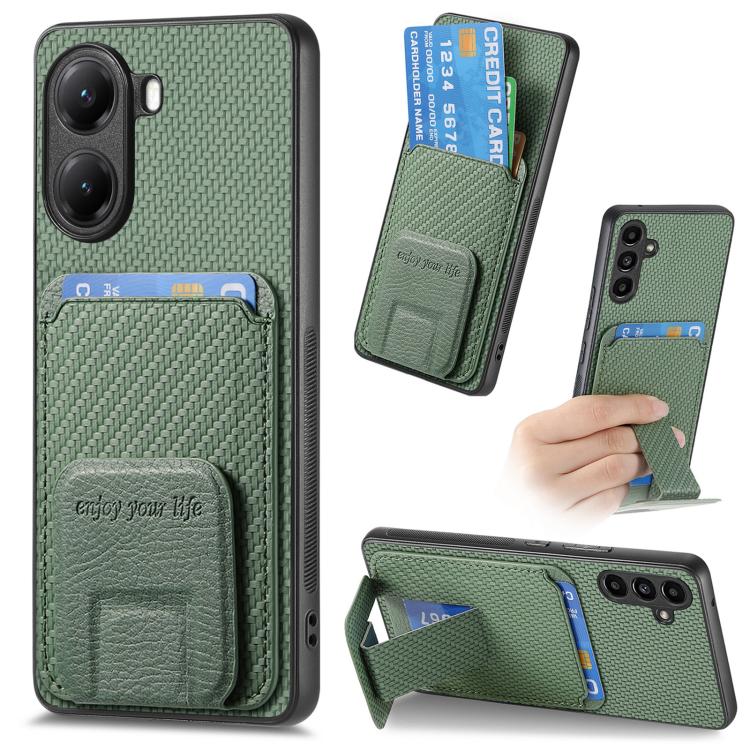 

For Redmi Turbo 4 Carbon Fiber Card Bag Fold Stand Phone Case(Green)