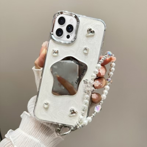 

For iPhone 16 Pro Max Cream Mirror Bracelet Chain TPU Phone Case(Beige)